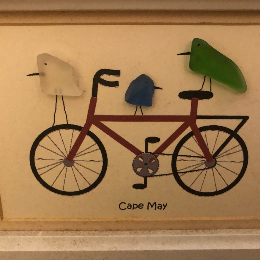 Cape May Bicycle Wall Art Blue Green White Sea Glass Birds Whimsy Adorable